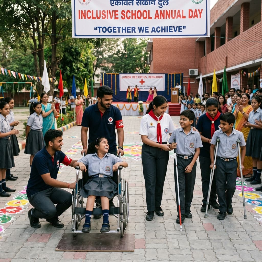 Volunteers supporting differently abled school children